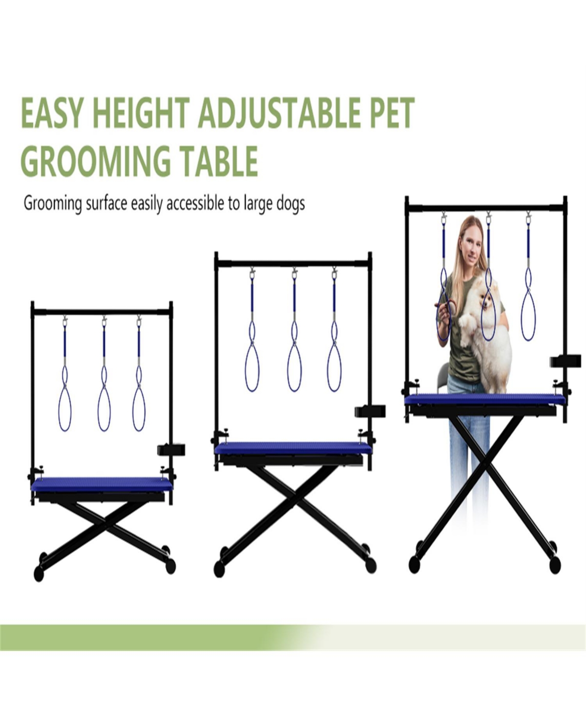 Aostirmotor 47" Professional Dog Grooming Table, X-Lift Foldable Adjustable Height with Nooses & Tool Organizer,Blue