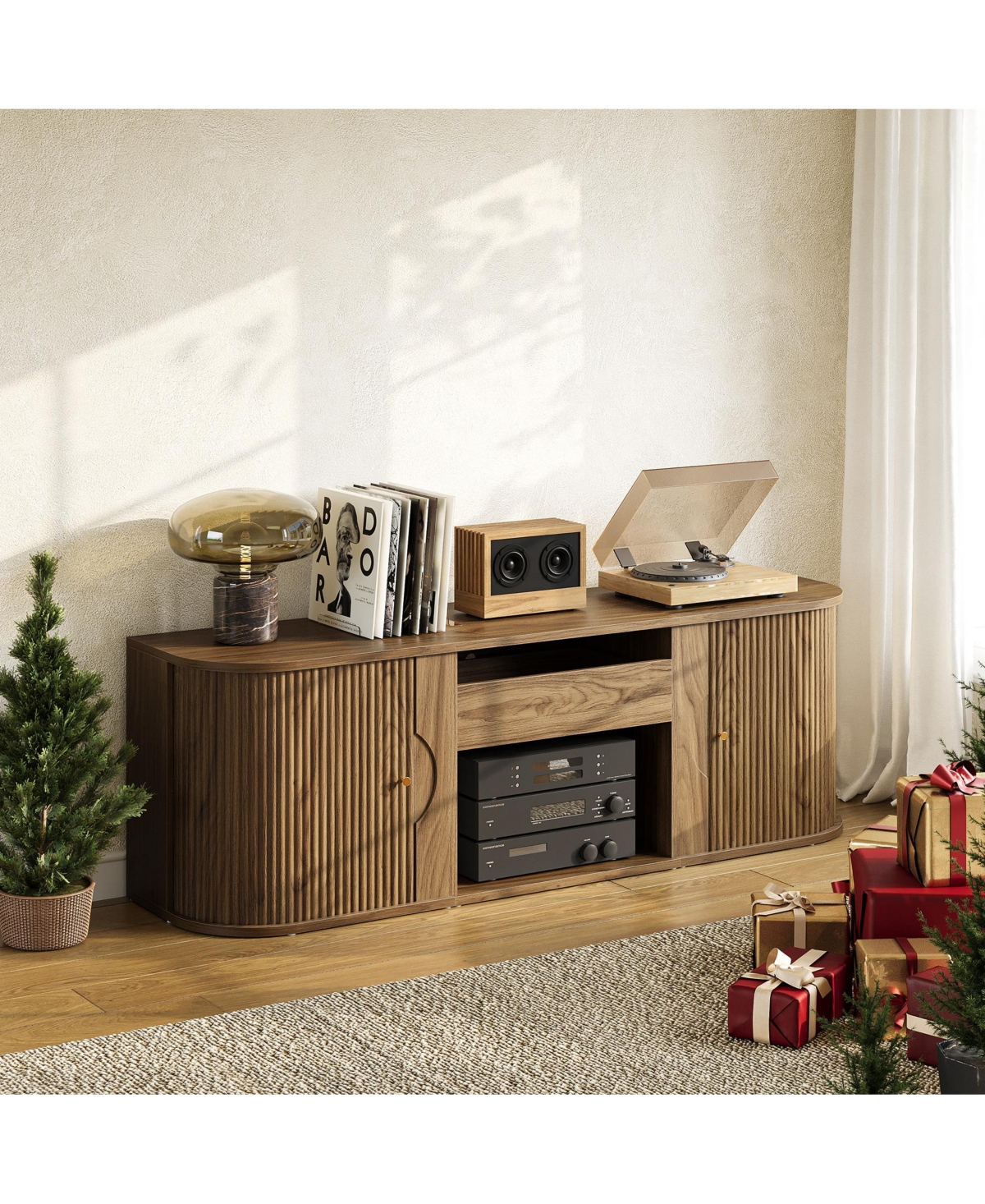 Tribesigns 70-Inch Projector Tv Stand, Entertainment Center with Storage, Mid-Century Modern Media Console