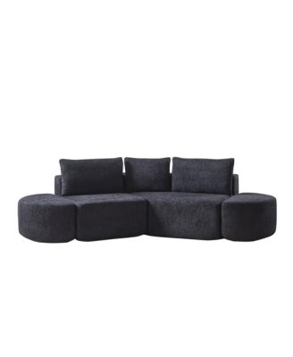 106.3" V-Shaped Modular Sectional Sofa Set, Chenille Couch with 3 Cushions & 2 Armless Ottomans