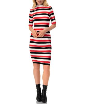 Women's Striped Fitted Midi Dress