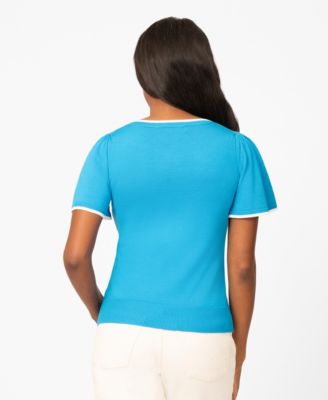 Petite Boat-Neck Flutter-Sleeve Sweater