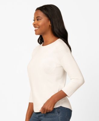 Petite Heart Textured Hi-Low Boat Neck Sweater