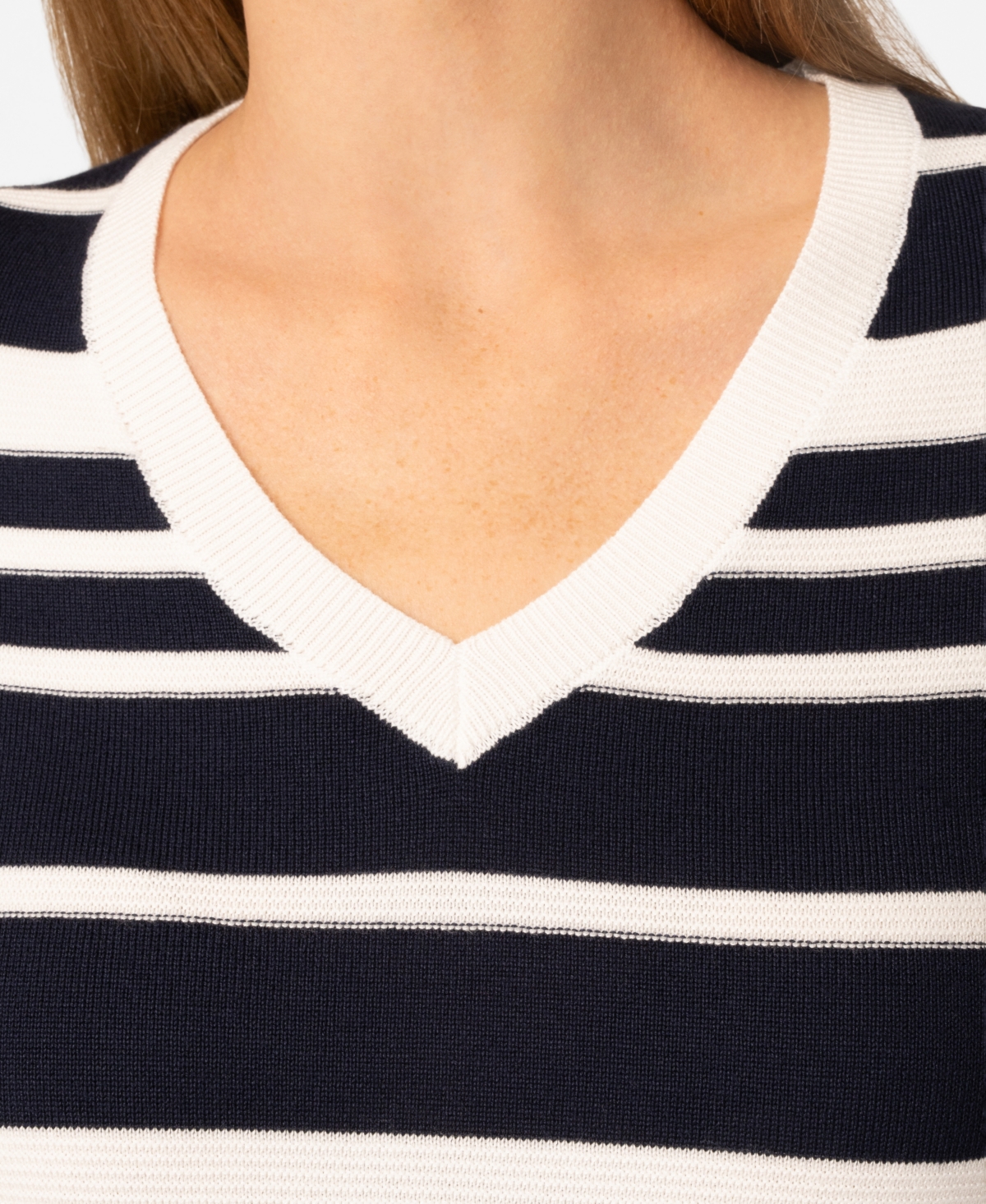 Melissa Paige Petite Textured Stripe V-Neck Sweater