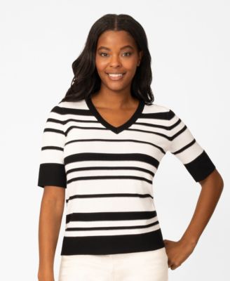 Petite Textured Stripe V-Neck Sweater