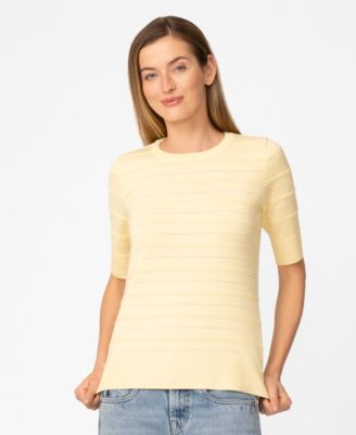 Petite Ottoman Stitch Elbow-Sleeve Crewneck Sweater