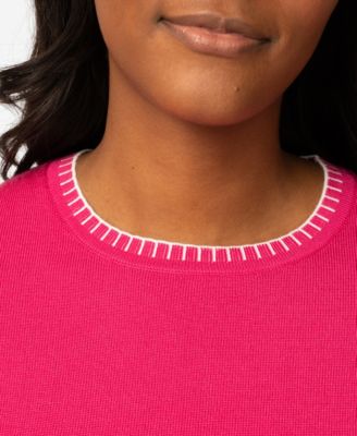 Petite Whip Stitch Elbow-Sleeve Crewneck Sweater