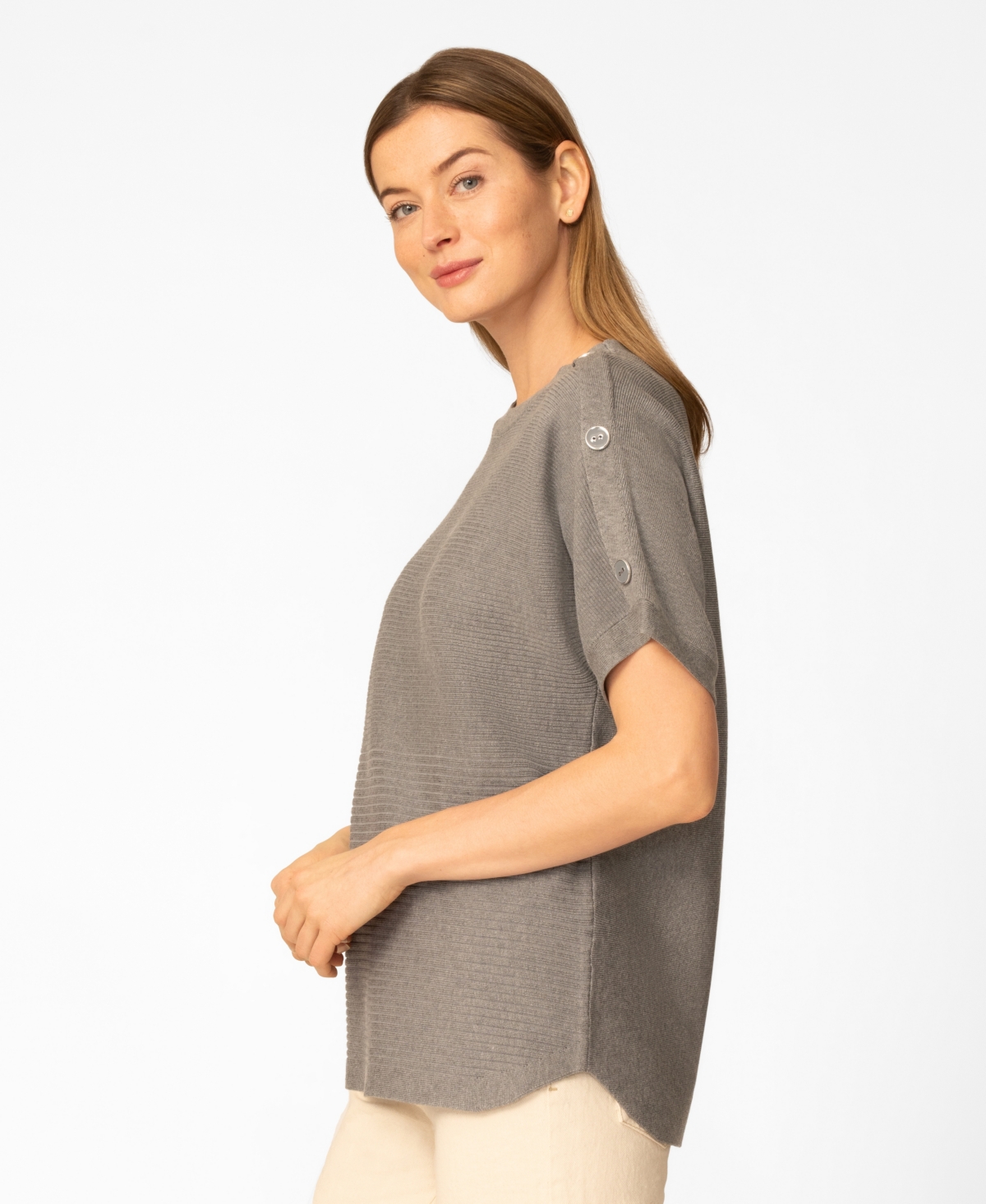 Melissa Paige Women's Vertical Rib Sweater Knit T-Shirt