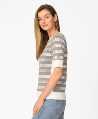 Women's Contrast Stripe Boat Neck Sweater