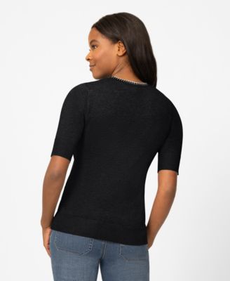Women's Whip Stitch Elbow-Sleeve Sweater
