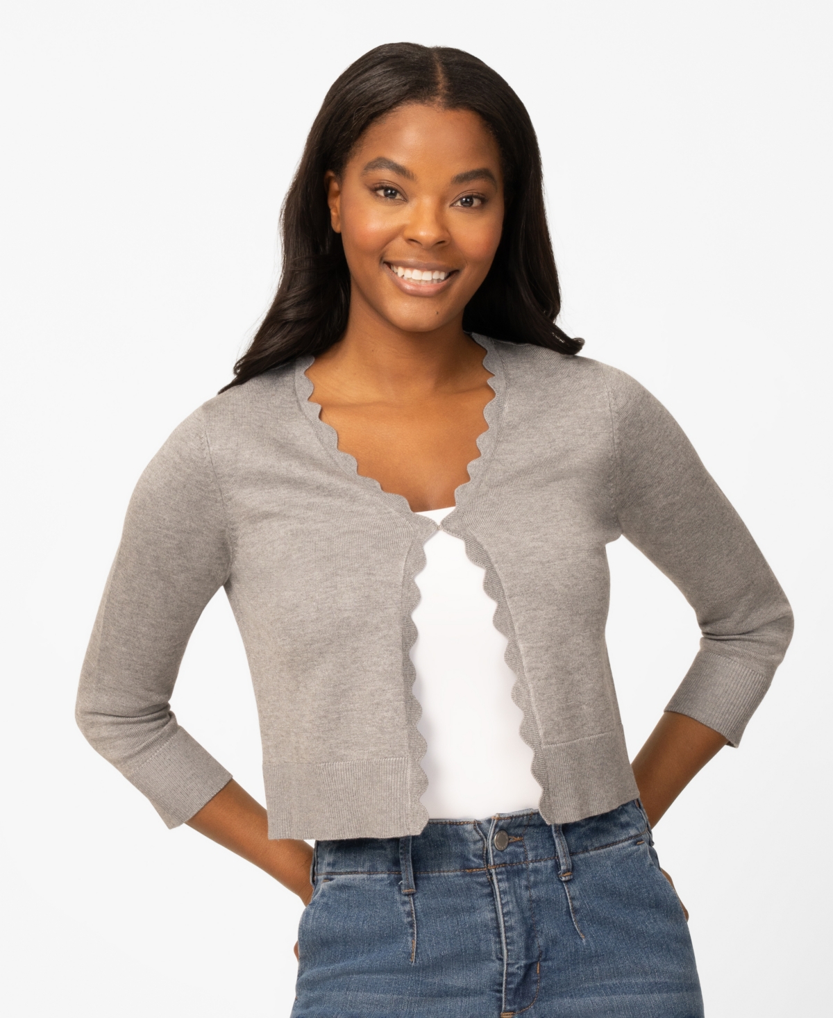 Melissa Paige Women's 3/4-Sleeve Scalloped Cropped Cardigan