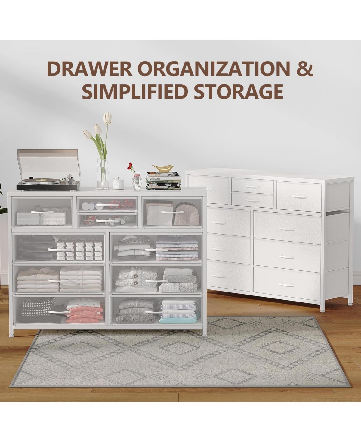 gaomon 10 Drawers Fabric Dressers for Bedroom, Modern Chest of Drawers, 45" Wide Tv Stand