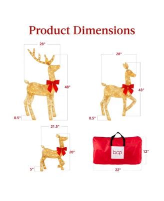 4ft 3-Piece Lighted 2D Christmas Deer Set Outdoor Yard Decoration w/ 175 LED Lights, Stakes