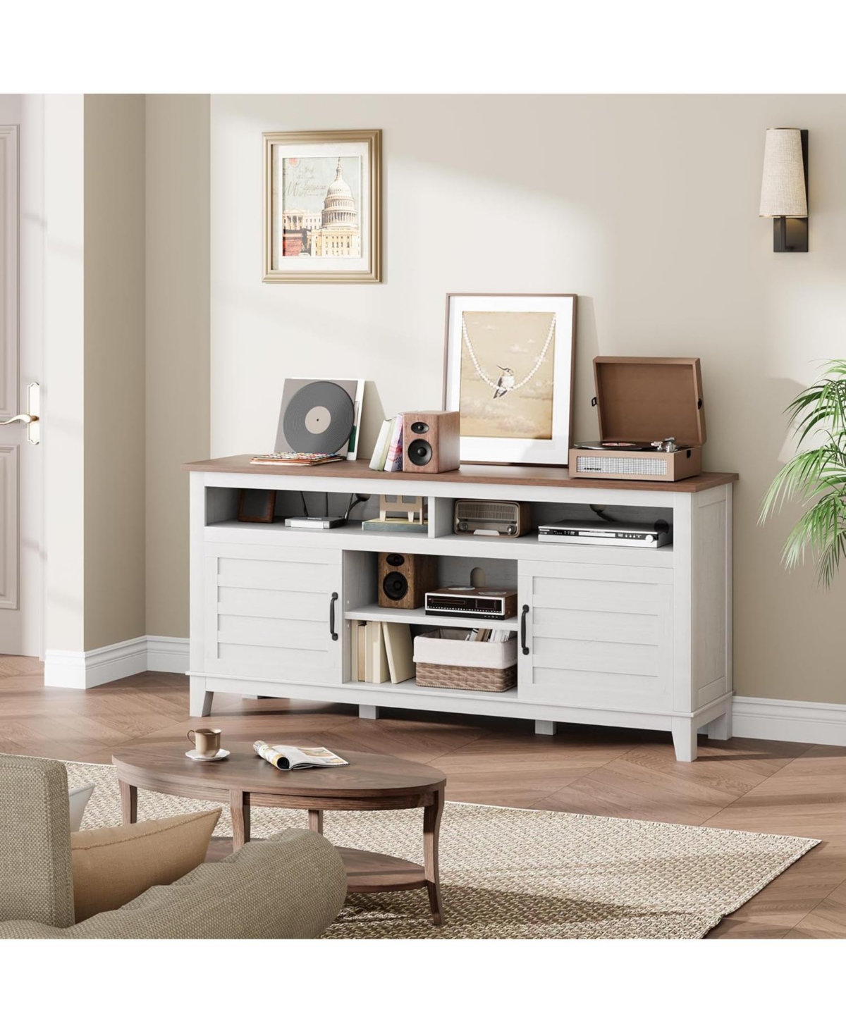 gaomon Tv Stand for 63 in, Entertainment Center with Adjustable Shelves, Farmhouse Cabinet Doors