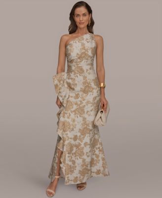 Women's One Shoulder Side Ruffle Gown