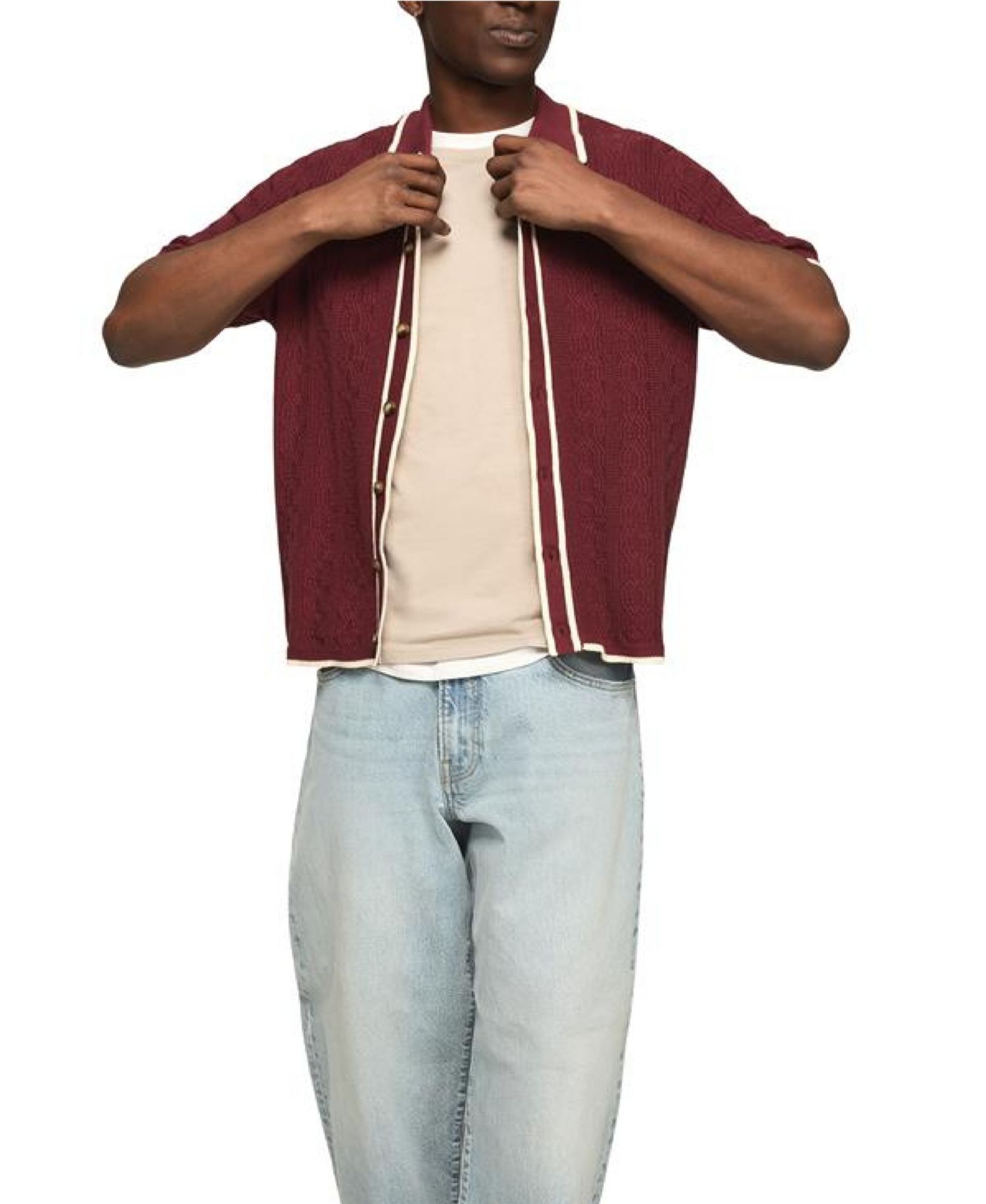 Men's Piping Detail Button-Front Short-Sleeve Shirt