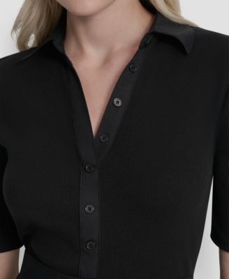 Women's A-Line Polo Collar Midi Dress