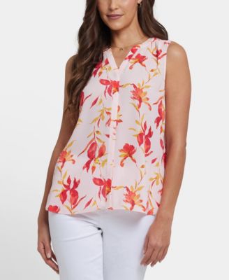 Women's Sleeveless Pintuck Split Neck Top