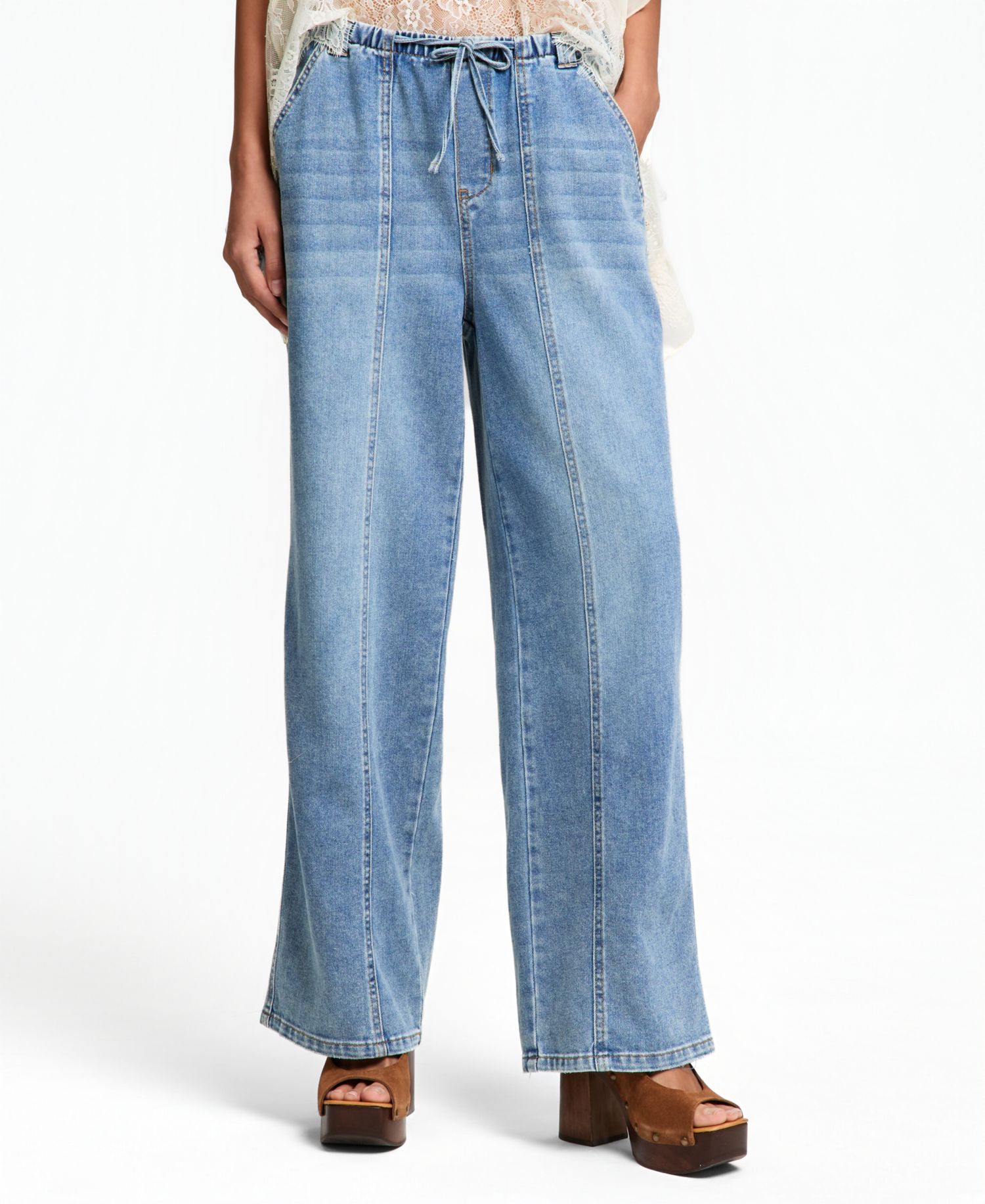 Petite Seamed Slouchy Tie-Waist Jeans