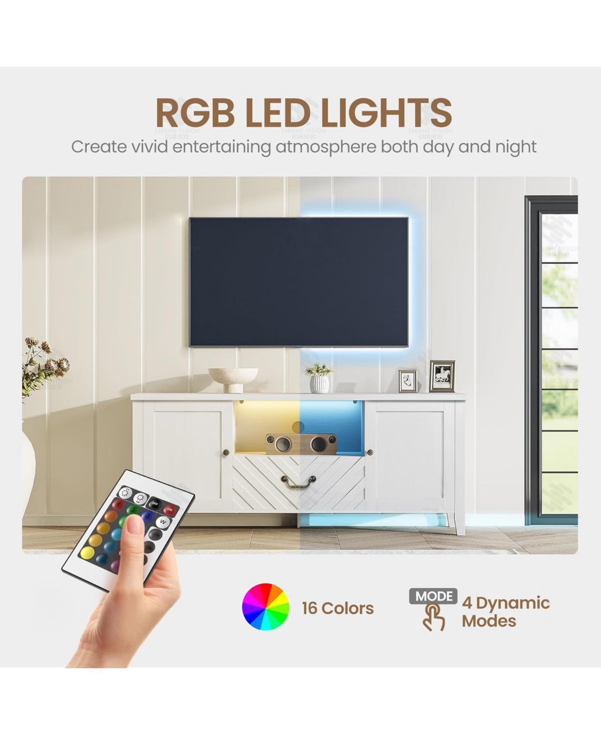 gaomon Tv Stands for Living Room, White Entertainment Center with Led Lights, Television Stands for 65 in Tv