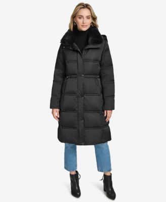 Women's Emery Luster Down Coat with Faux Fur Collar