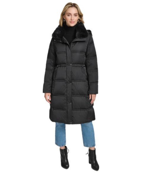 Женские куртки Andrew Marc Emery Luster Down Coat with Faux Fur Collar