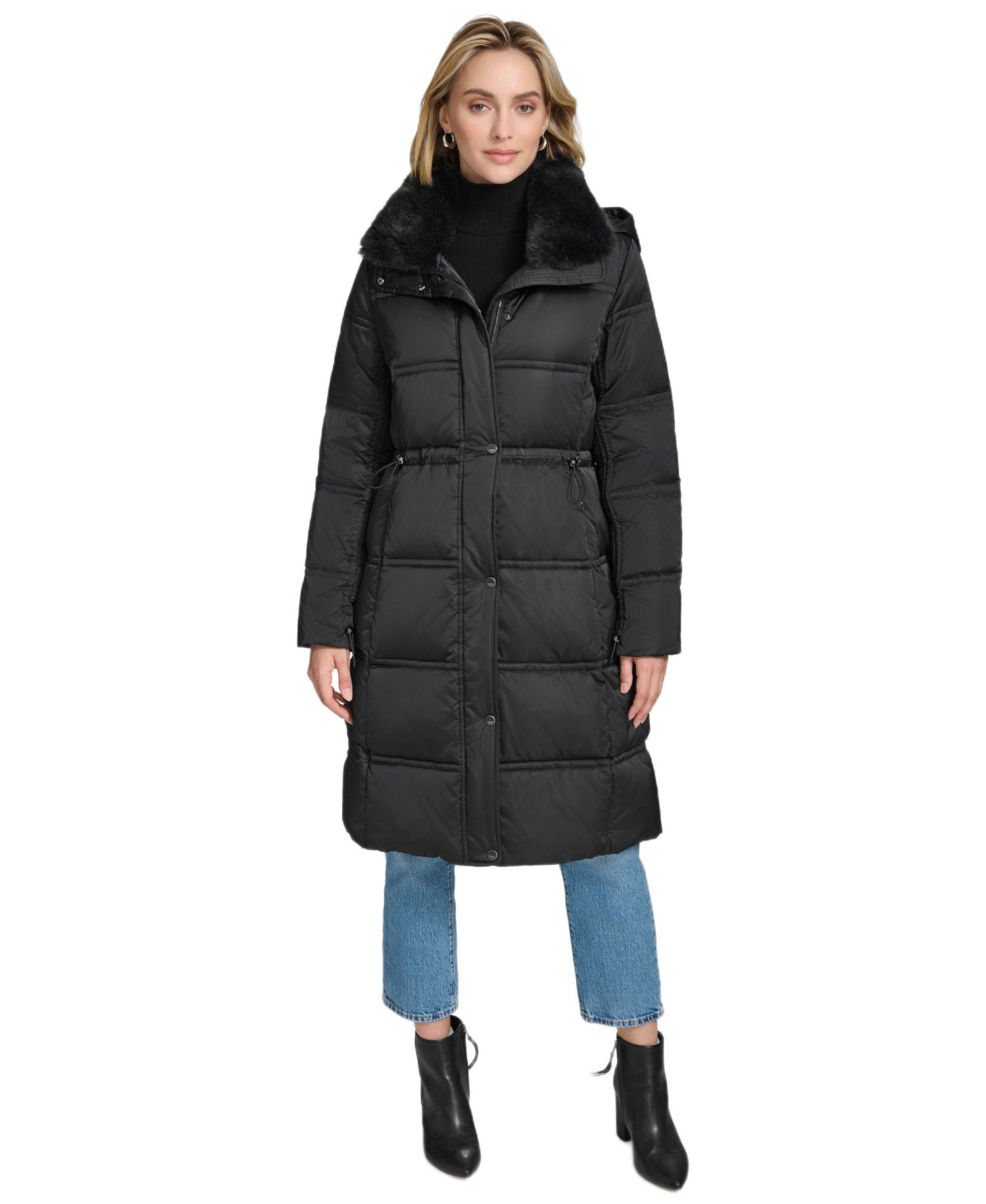 Women's Emery Luster Down Coat with Faux Fur Collar