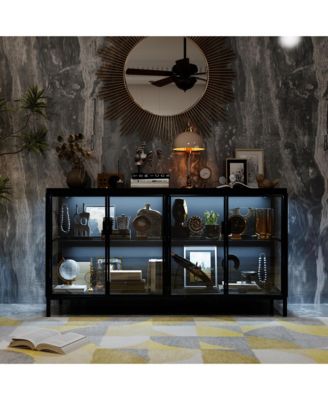 55'' W Sideboard With Glass Doors And Led Lights