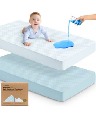 2-Pack Protect+ Waterproof Crib Mattress Protector Covers, Quin Quilted Cotton Baby Mattress Topper, Toddler Crib Sheets