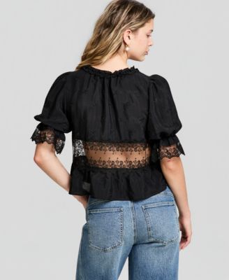Petite Soft Set Tie-Front Puff-Sleeve Top