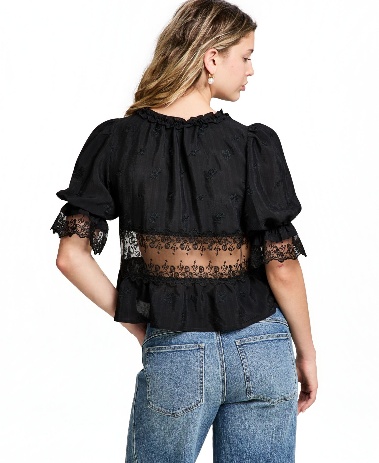 Women's Lace Trim Woven Top