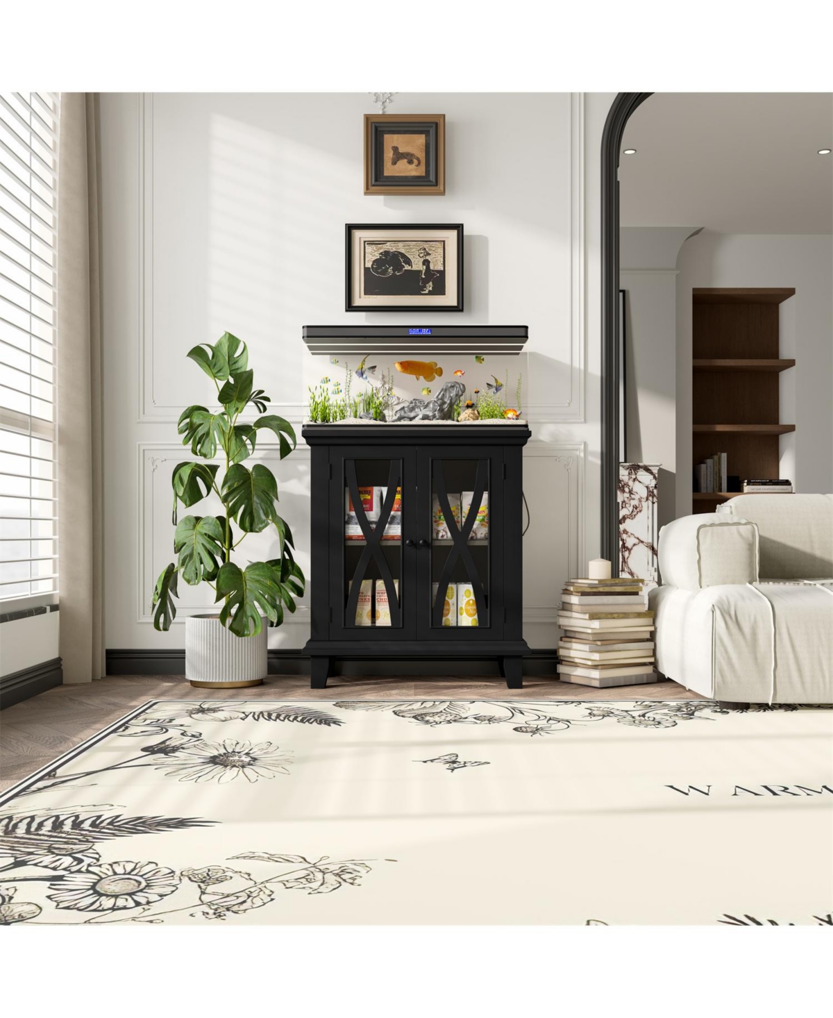 Aostirmotor 20 Gallon Aquarium Stand with Power Outlets & Cabinet,Farmhouse Tank Stand - Black