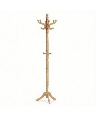 Adjustable Height Coat Rack with 11 Hooks, Solid Rubber Wood