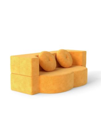 Folding Sofa Bed with Pillow, Twin Sleeper Sofa, Yellow