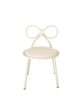 Metal Kids Bow Chair With White Vinyl Seat Cushion, Set of 4