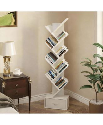 Vintage Tree-Shaped Bookshelf with 7-9 Shelves & Drawer for Books, CDs, Movies