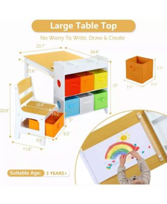 3-in-1 Kids Table and 2 Chairs Set with Storage, Removable Top and Chalkboard for Art, Crafts, and Reading