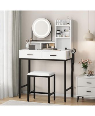 Black 2-Drawer Lighted Vanity Set, Versatile Makeup Desk for Bedroom & Dressing Room