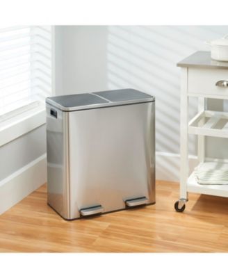 Metal Steel 60L Large Dual Compartment Step Trash Can - Brushed Chrome