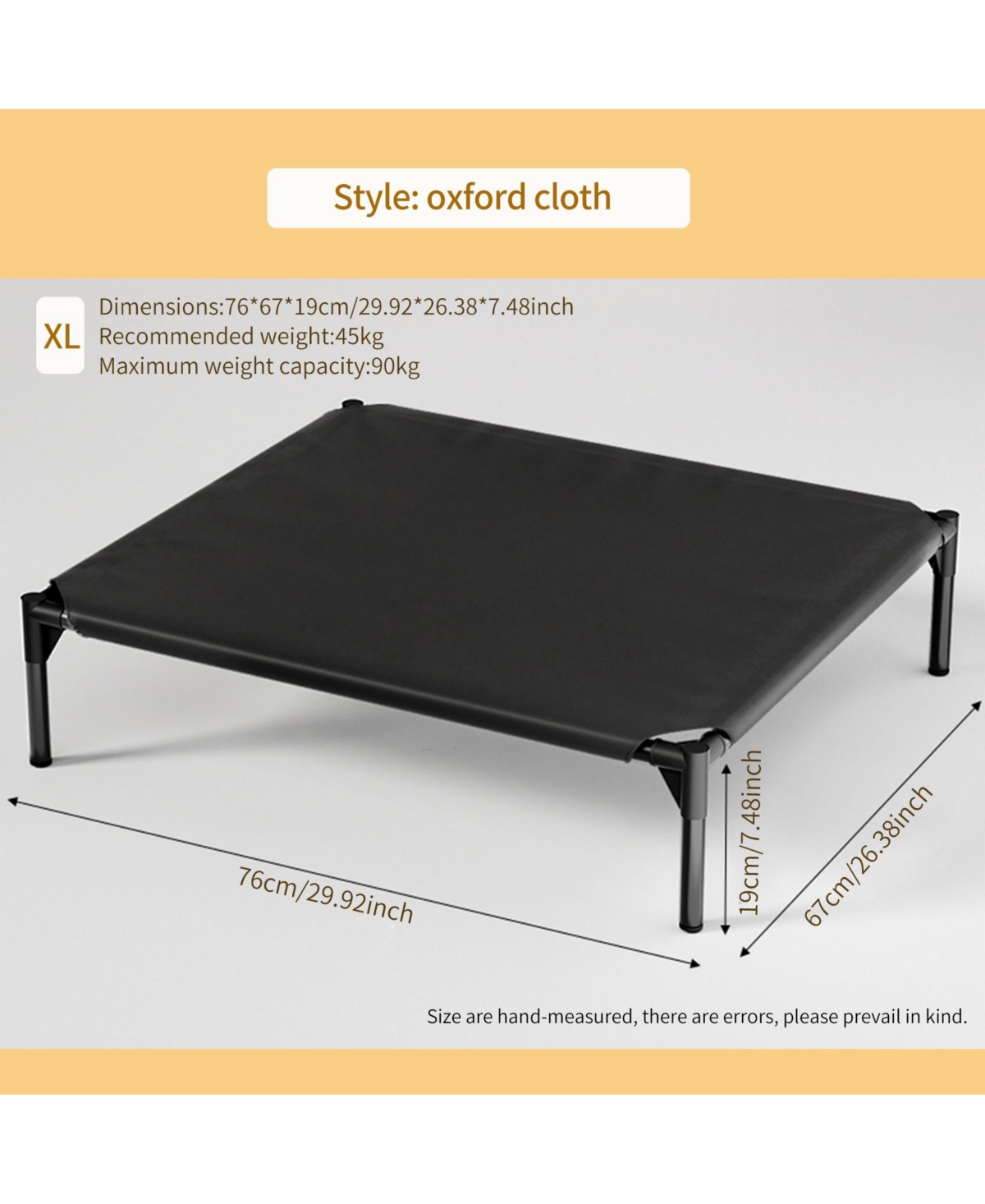 Aostirmotor Xl Oxford Fabric Pet Bed, Black Washable Dog or Cat Cushion