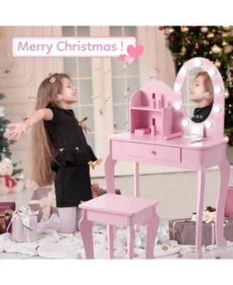  Kids Princess Vanity Toy Set, Lighted Makeup Desk for Pretend Play Fun