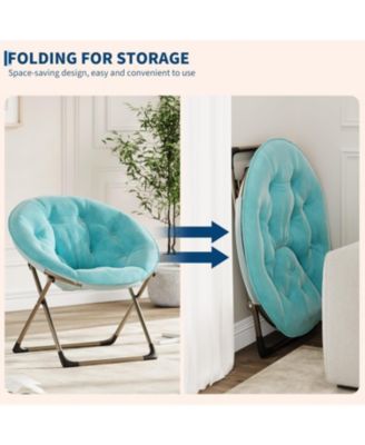 Faux Fur Saucer Chair - Oversized Foldable Moon Chair, 300lb Capacity for Bedroom