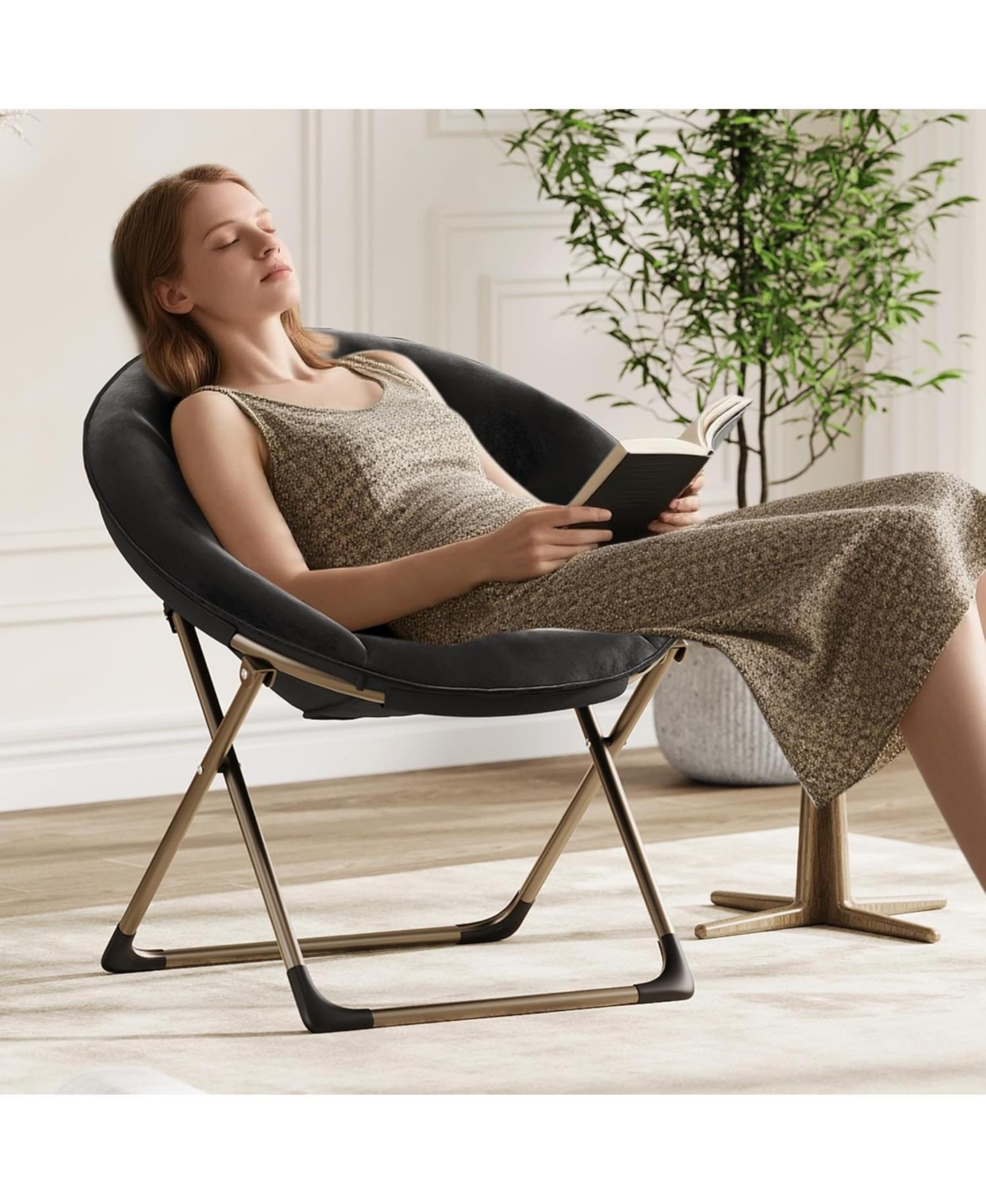 gaomon Faux Fur Saucer Chair - Oversized Foldable Moon Chair, 300lb Capacity for Bedroom