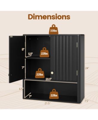 Fluted Bathroom Wall Storage Cabinet with Open Shelf Organizer