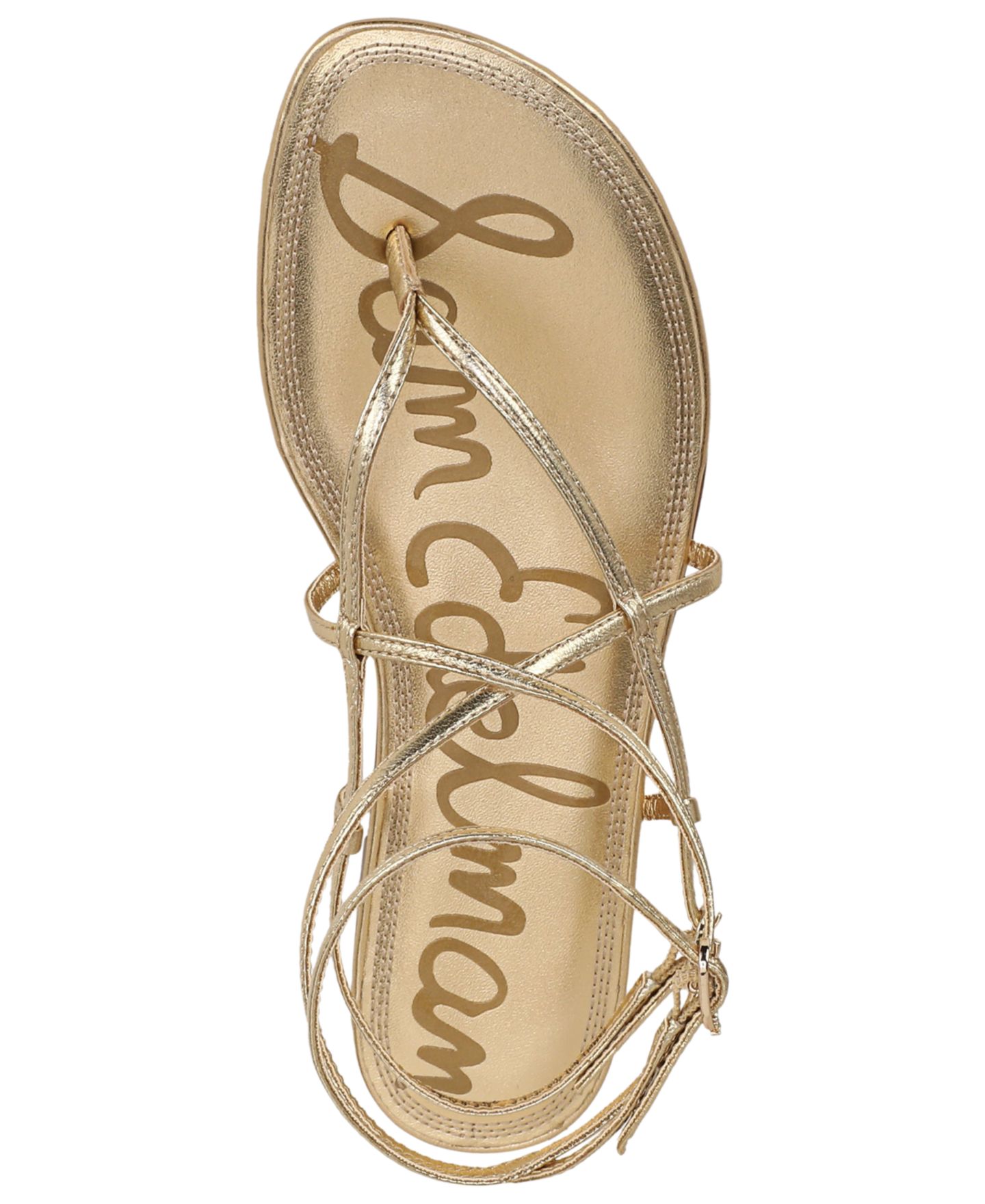 Женские сандалии Sam Edelman Clarra Strappy Flat, цвет: Янтарный золотой кожаный — фото 4