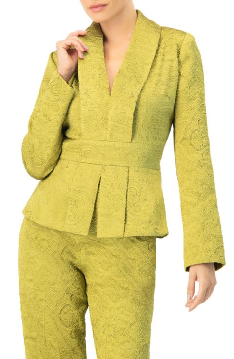 Женский пиджак Ivonne Collarless Paisley Blazer with Back Zipper, цвет: Зелёный