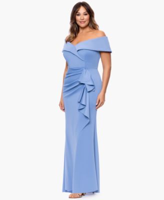 Plus Size Off-The-Shoulder Scuba Crepe Gown