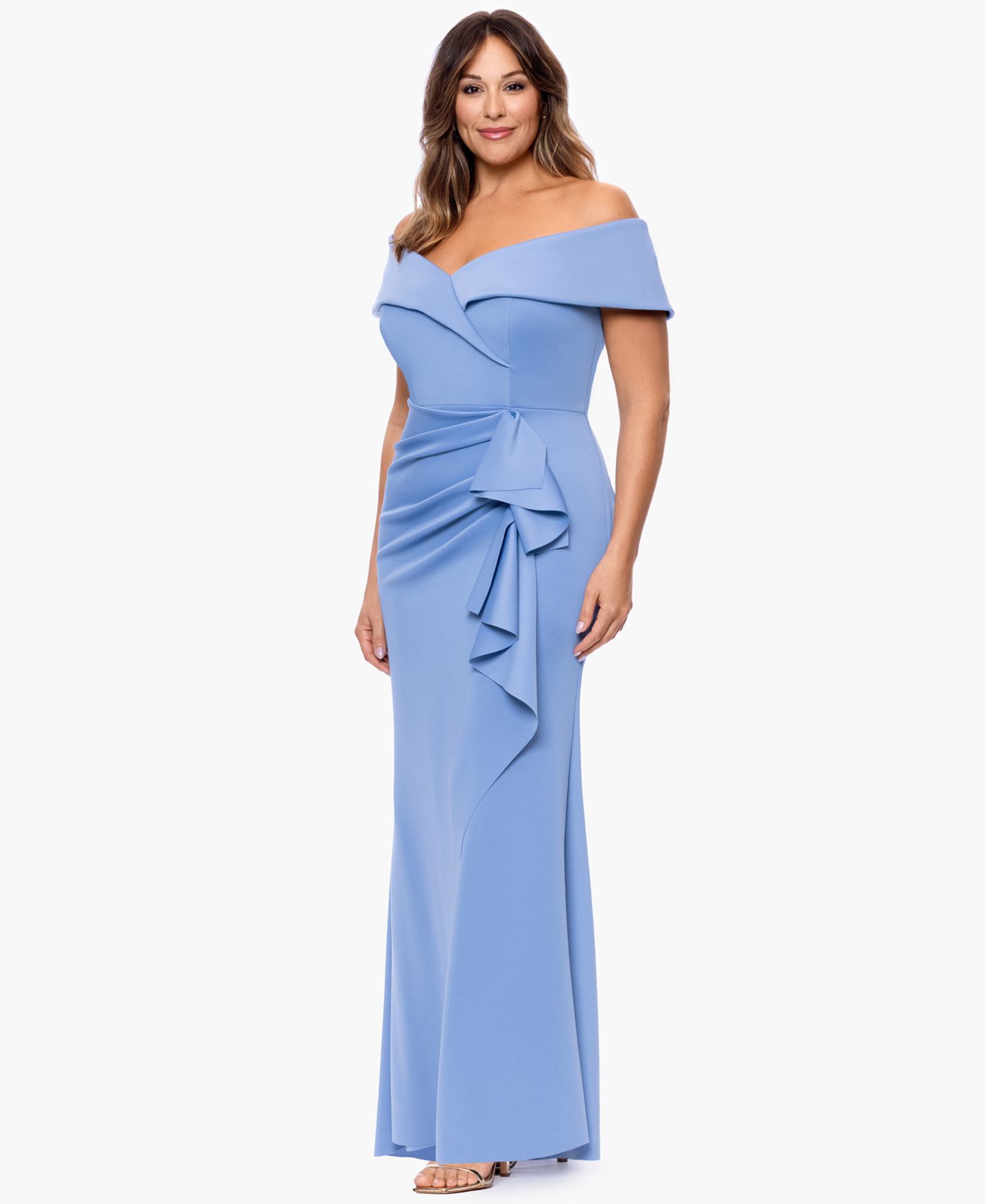 Plus Scuba Off-The-Shoulder Gown