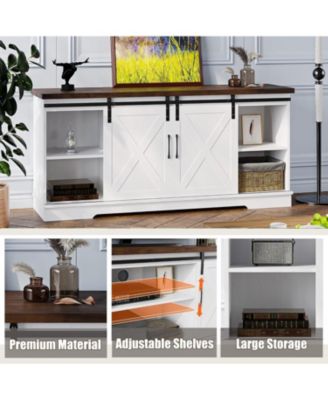 Farmhouse TV Stand, Entertainment Center for 65 Inch TV Media Console Table, Barn Door TV Stand with Storage
