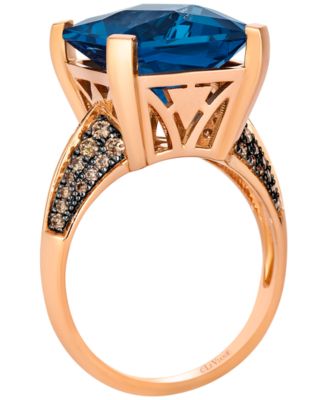 London Blue Topaz (7-19/20 ct. t.w.) & Chocolate Diamond ( 3/10 ct. t.w.) Ring in 14k Strawberry Gold