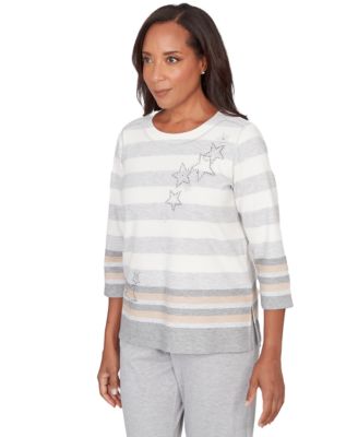 Petite Stripe Embellished Crewneck Top